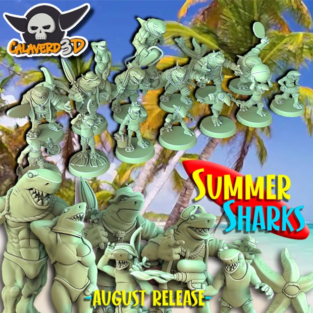 Summer Sharks Lizardmen Team for Fantasy Football Miniatures Tabletop Game Calaverd3D
