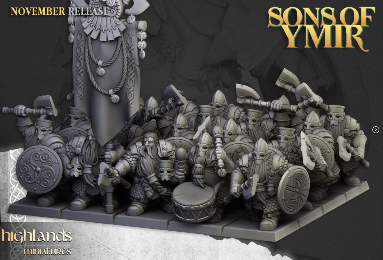Sons of Ymir – Dwarf Army Set by Highlands Miniatures | Modular Resin Infantry, Cavalry & War Machines for Fantasy Wargames