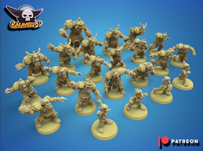 The Skullbreakers orc team for fantasy football miniature tabletop game Calaverd3d