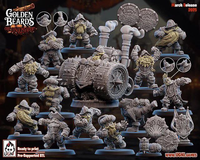 Golden Beards – Dwarf – High Quality Miniatures for Fantasy Football Game – UGNI Miniatures