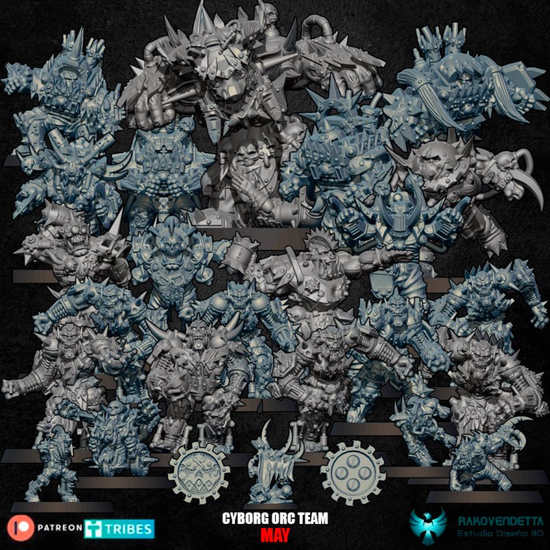 Cyborg Orc team for fantasy football miniature tabletop game Rakovendetta