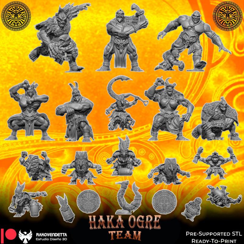 Haka Ogre Team for Fantasy Football Miniature Tabletop Game Rakovendetta