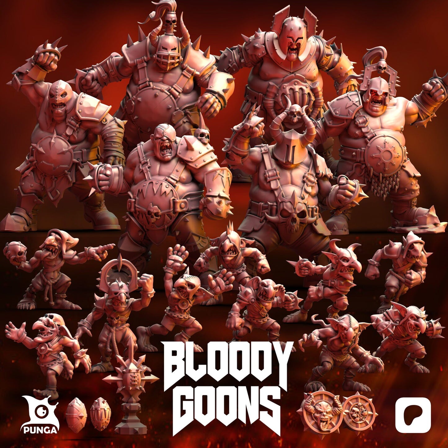 Bloody Goons Ogres Team for Fantasy Football Miniature Tabletop Game Punga Miniature