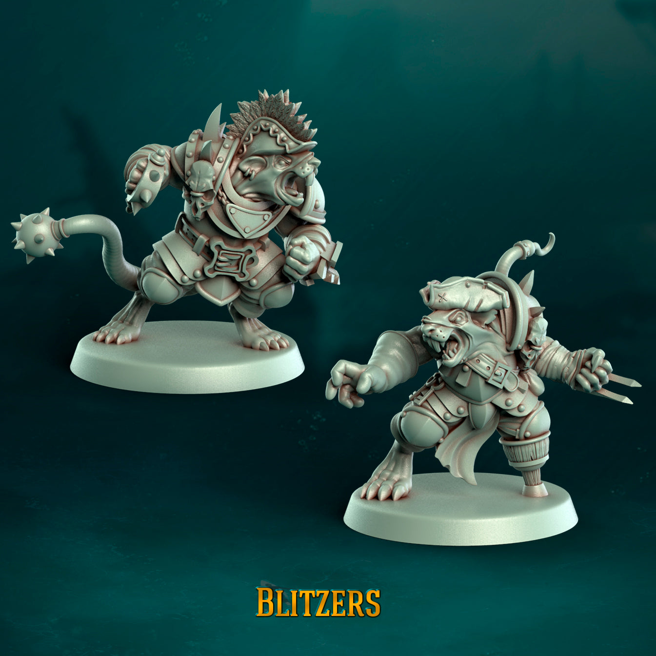 Pi'rats Team - 16 High-Quality 3D Print Skaven Miniatures | Blood Fantasy Football Bowl | Punga Miniatures