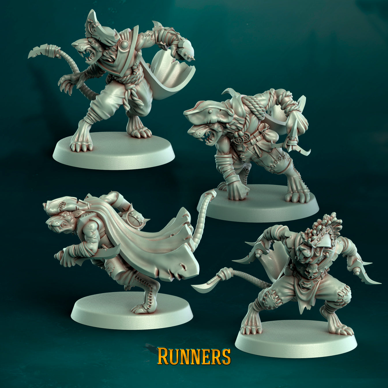Pi'rats Team - 16 High-Quality 3D Print Skaven Miniatures | Blood Fantasy Football Bowl | Punga Miniatures