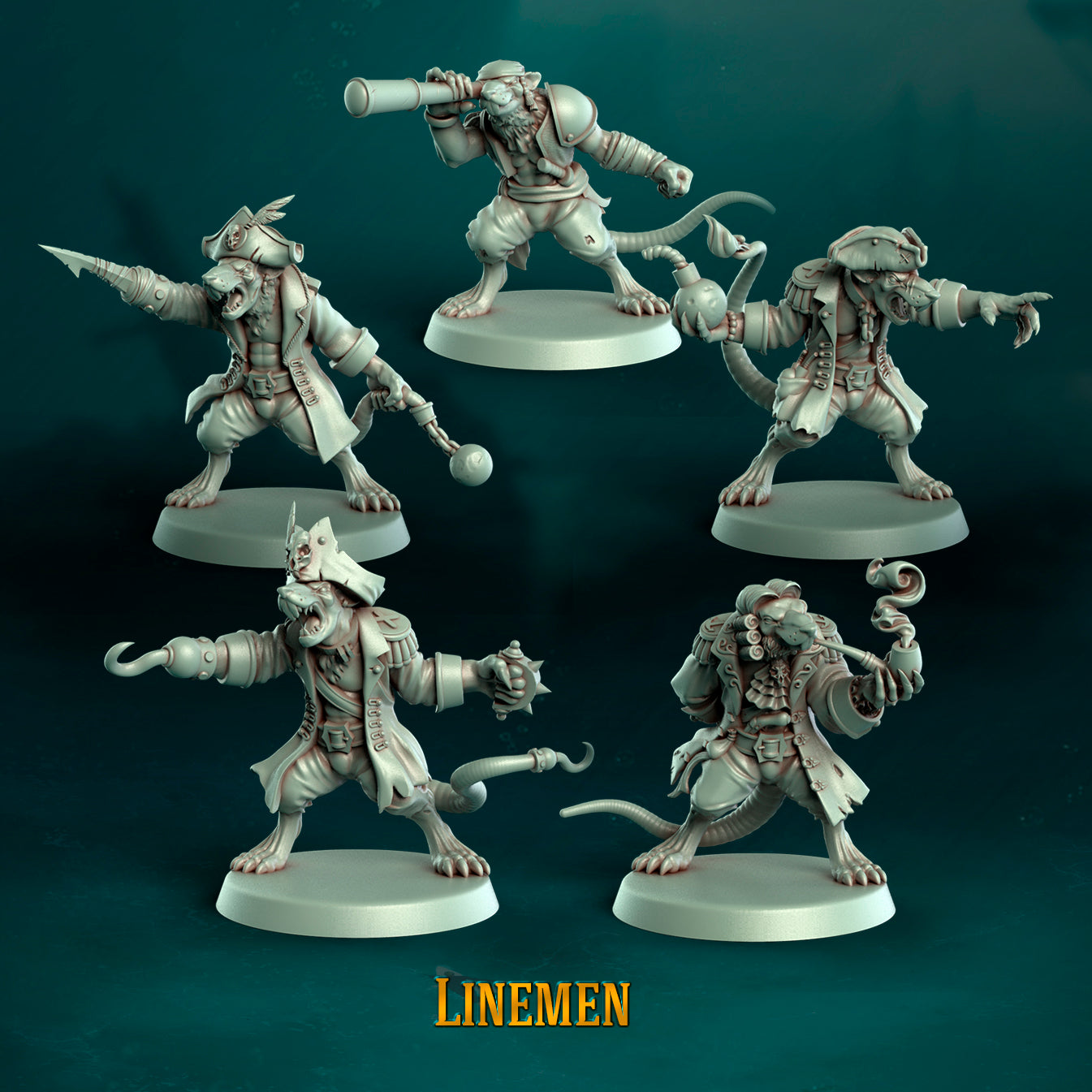 Pi'rats Team - 16 High-Quality 3D Print Skaven Miniatures | Blood Fantasy Football Bowl | Punga Miniatures