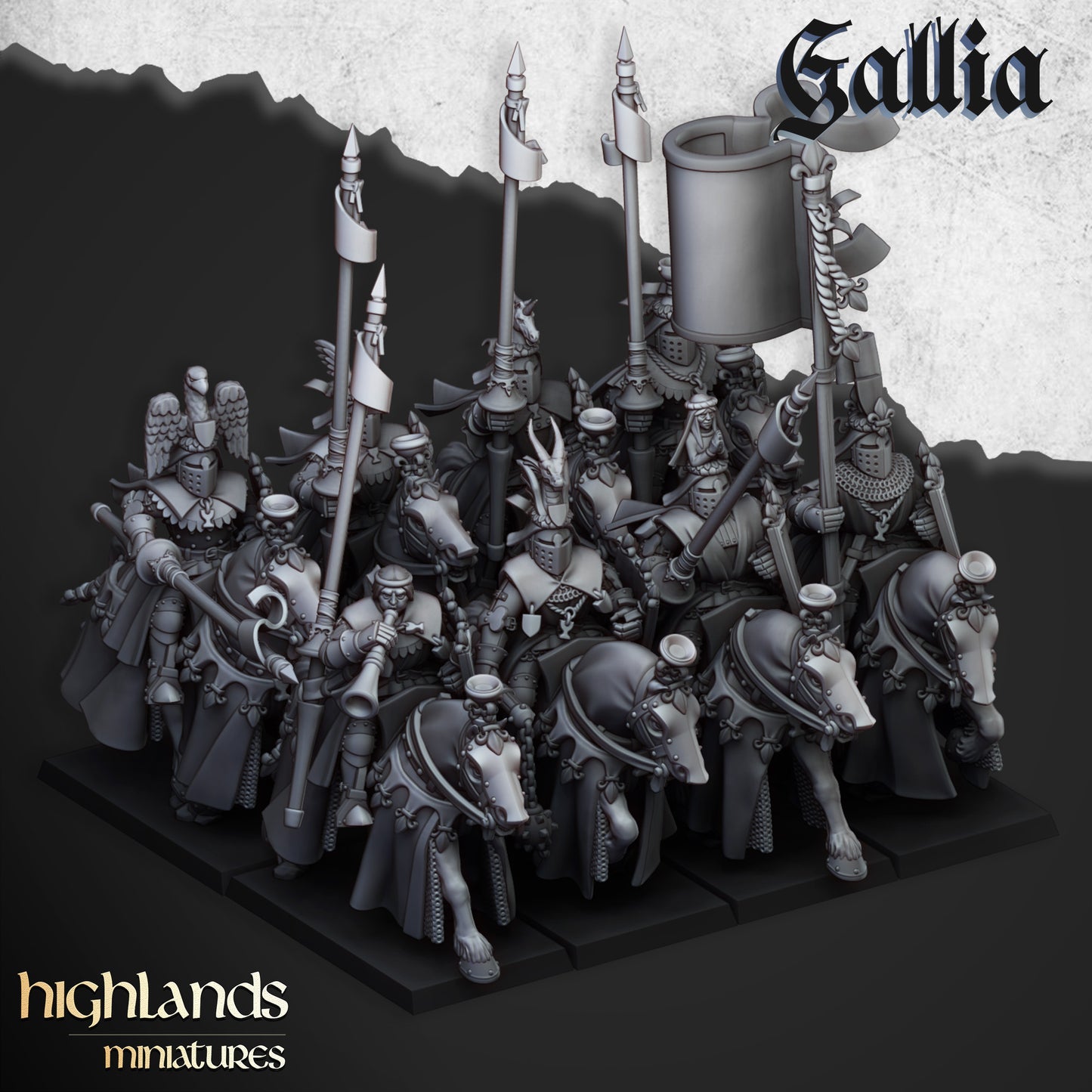 Royal Knights of Gallia – Bretonnian-Style Cavalry Miniatures by Highlands Miniatures | 3D Printed for Fantasy Battles & Skirmish Wargames