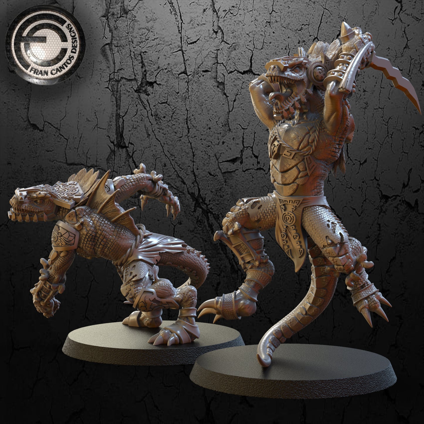 DRYBB AND DROOL Lizard Star Players | Lizard Team | Fran Cantos Designs | 32mm Fantasy Football Miniatures | Resin Duo with Bases