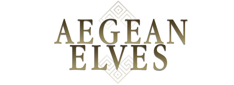 Aegean Heroes Elves Miniatures logo featuring stylized text 'Aegean Elves' with geometric design.