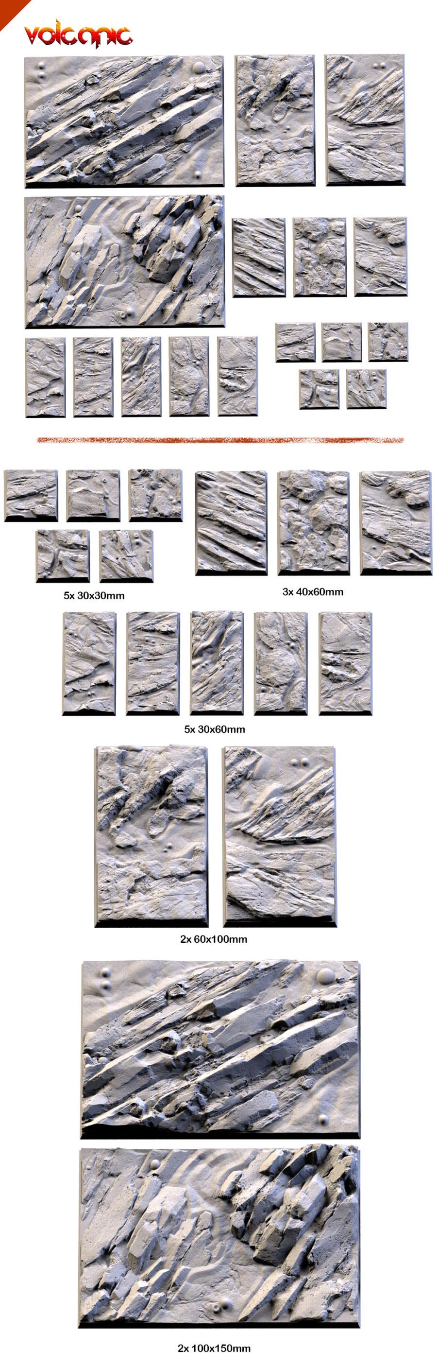 Volcanic Textured Square Bases for Miniatures – Txarli Factory Thematic Designs – Multiple Sizes & Themes