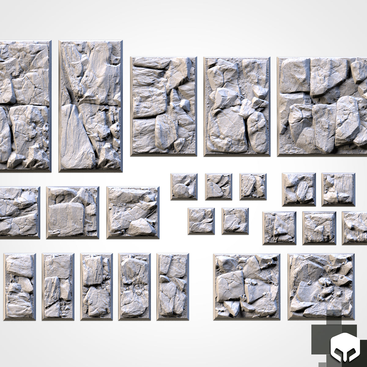 Stony Textured Square Bases for Miniatures – Txarli Factory Thematic Designs – Multiple Sizes & Themes