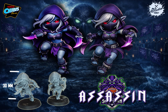 Sons of Kraken Chibi Dark Elves for fantasy football miniature tabletop game Big Head Chibis (Copy) - TheMajorLab