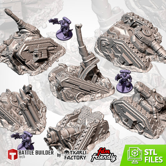 Crushed Human Tank Ruins – Grimdark Battlefield Wreckage for Warhammer 40K & Sci-Fi Wargames Txarli Factory