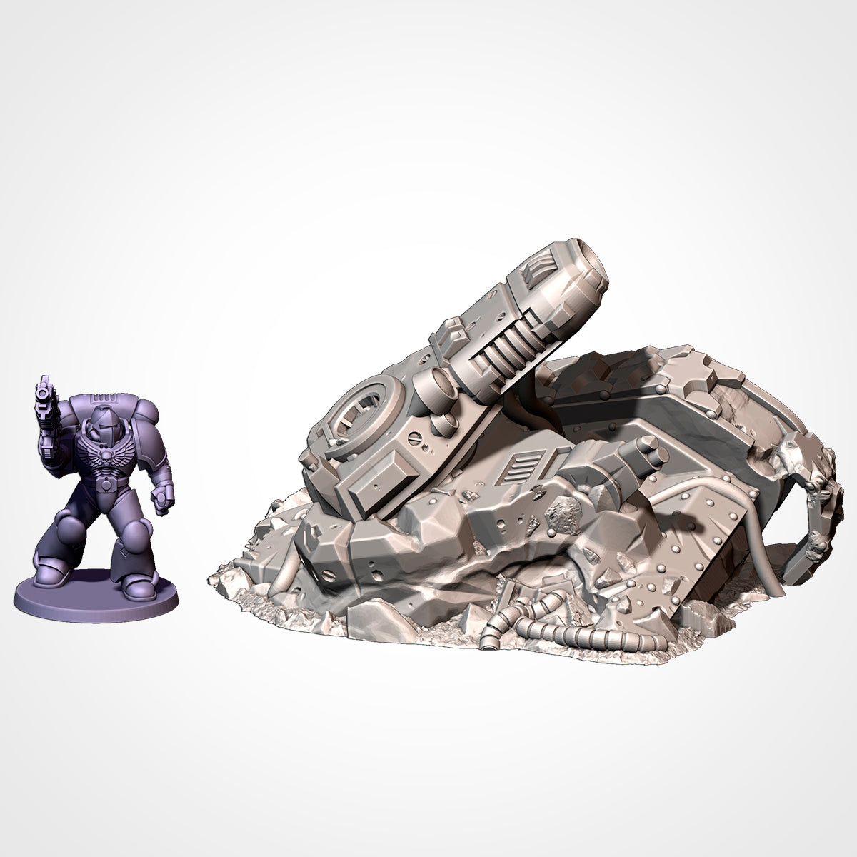 Crushed Human Tank Ruins – Grimdark Battlefield Wreckage for Warhammer 40K & Sci-Fi Wargames Txarli Factory