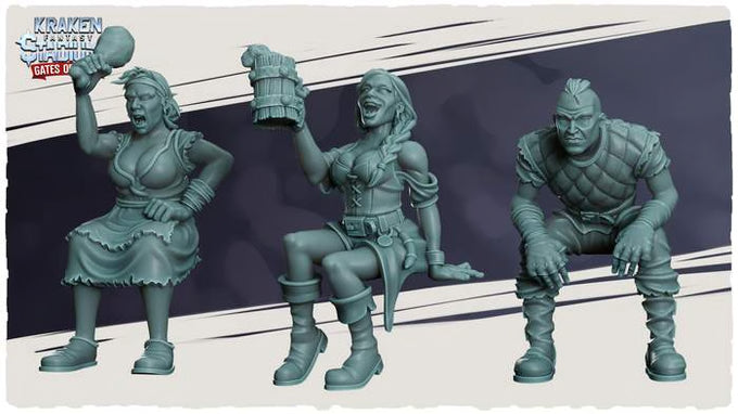 Kraken Stadium Gates of Glory 10 Seated Human Fans - High Quality Miniatures for Fantasy Football Tabletop - Kraken 3D Studios