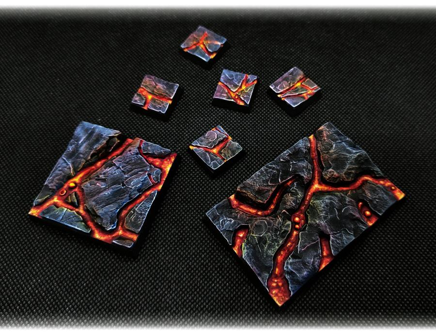 Volcanic Textured Square Bases for Miniatures – Txarli Factory Thematic Designs – Multiple Sizes & Themes