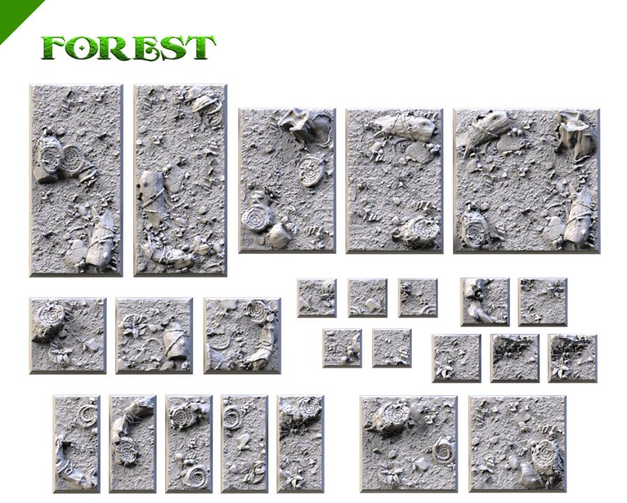 Forest Textured Square Bases for Miniatures – Txarli Factory Thematic Designs – Multiple Sizes & Themes
