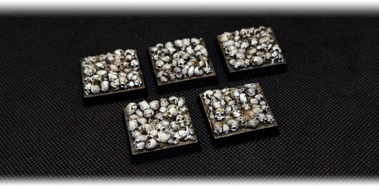 Death Skulls Textured Square Bases for Miniatures – Txarli Factory Thematic Designs – Multiple Sizes & Themes