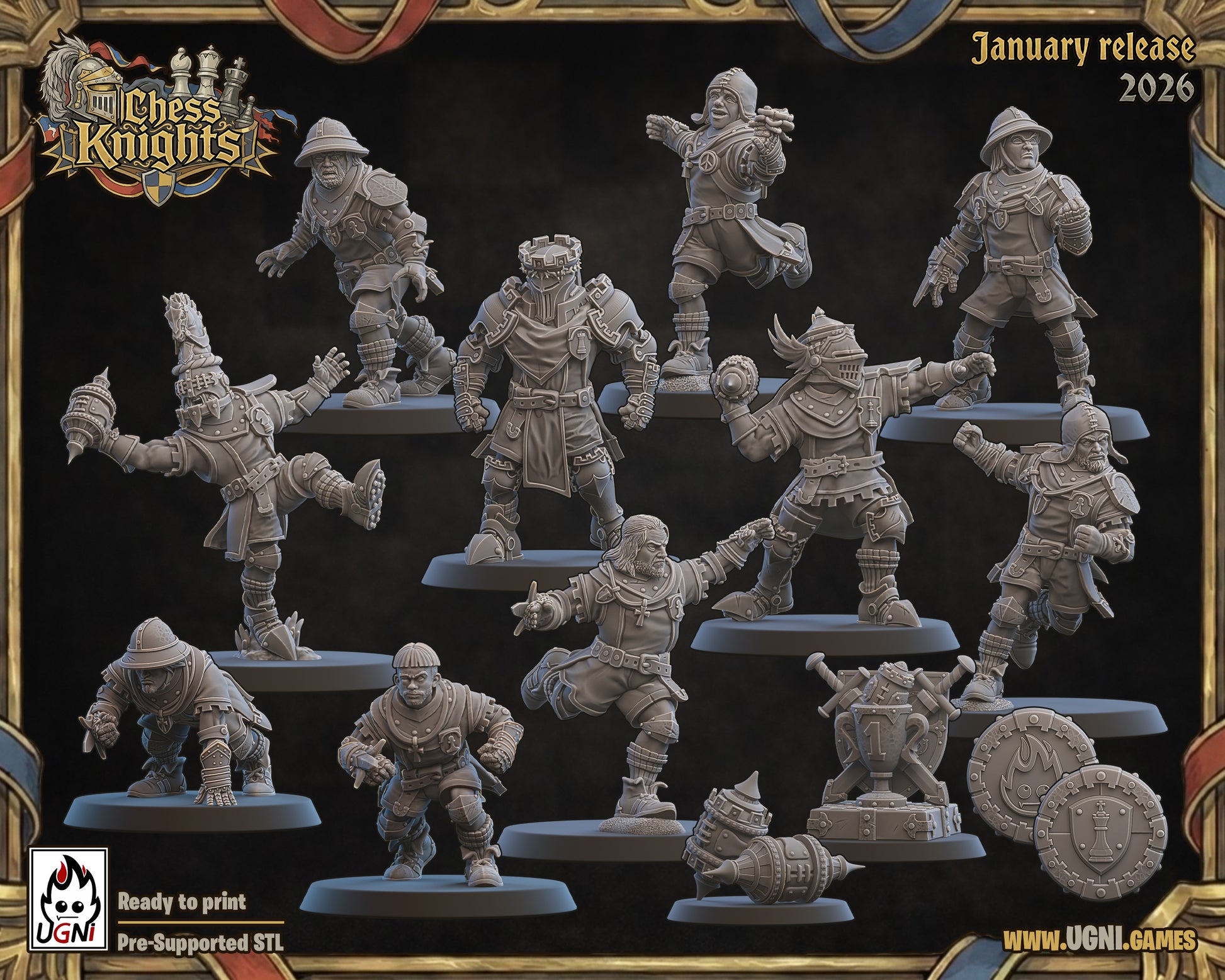 Chess Knights - Bretons team for Fantasy Football Tabletop Game Ugni miniatures - TheMajorLab