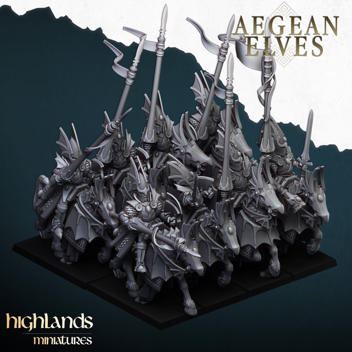 High Elves Mounted Dragons  - Aegean Heroes  - Highlands Miniature