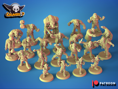 Prison Orcs Team - 22 High-Quality 3D Print Orc Miniatures | Blood Fantasy Football Bowl | Calaverd3D