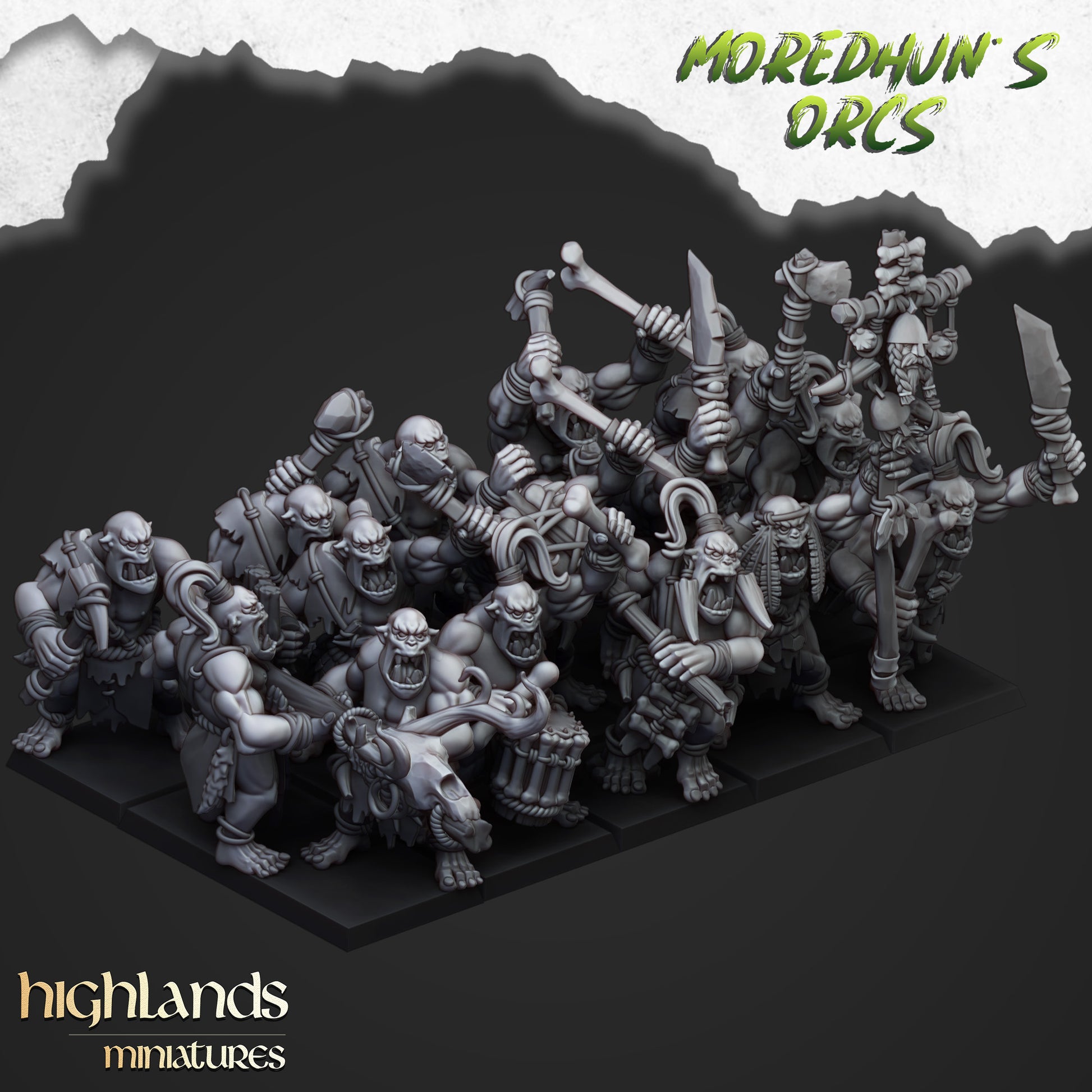 Moredhun's Orcs Cave Orcs with modular weapons - Orc Army - Highlands Miniatures - TheMajorLab