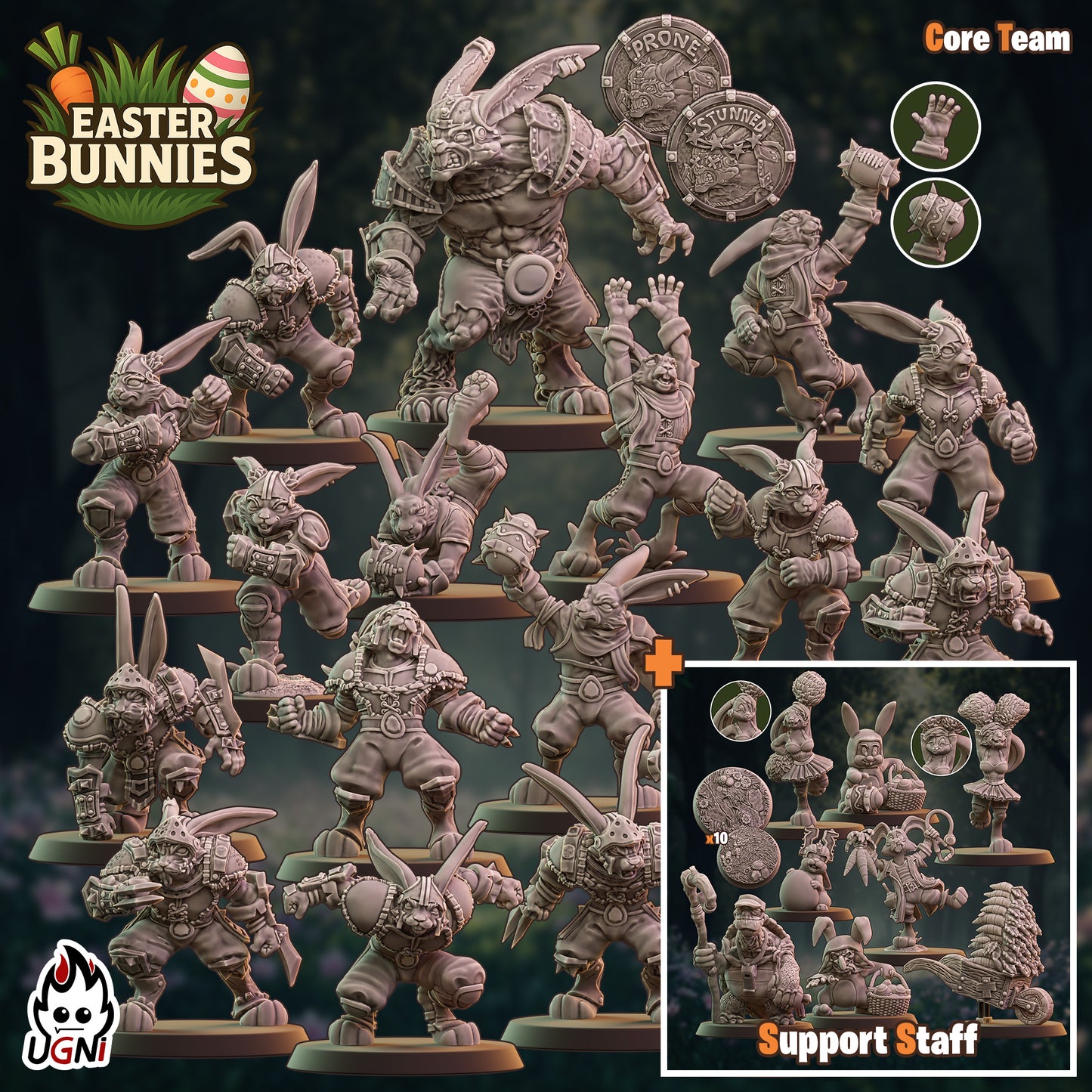 Easter Bunnies - Frogmen Team for Fantasy Football Tabletop Games - UGNI Miniatures - TheMajorLab