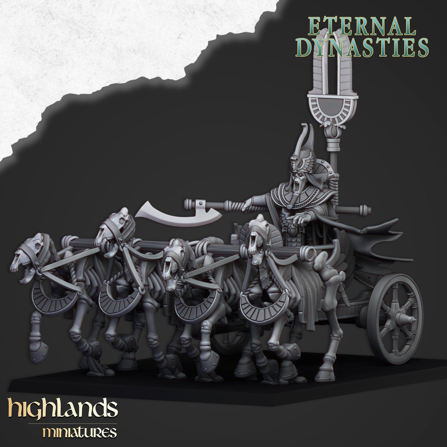 Tomb Kings Pharaoh on big chariot - Eternal Dynasties - Highlands Miniatures