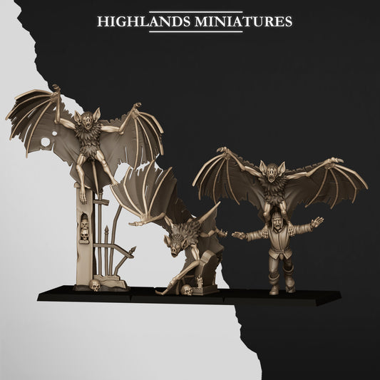 Monsters of the Crypt – Giant Bats by Highlands Miniatures | Resin Undead Flying Beasts for Fantasy Wargames