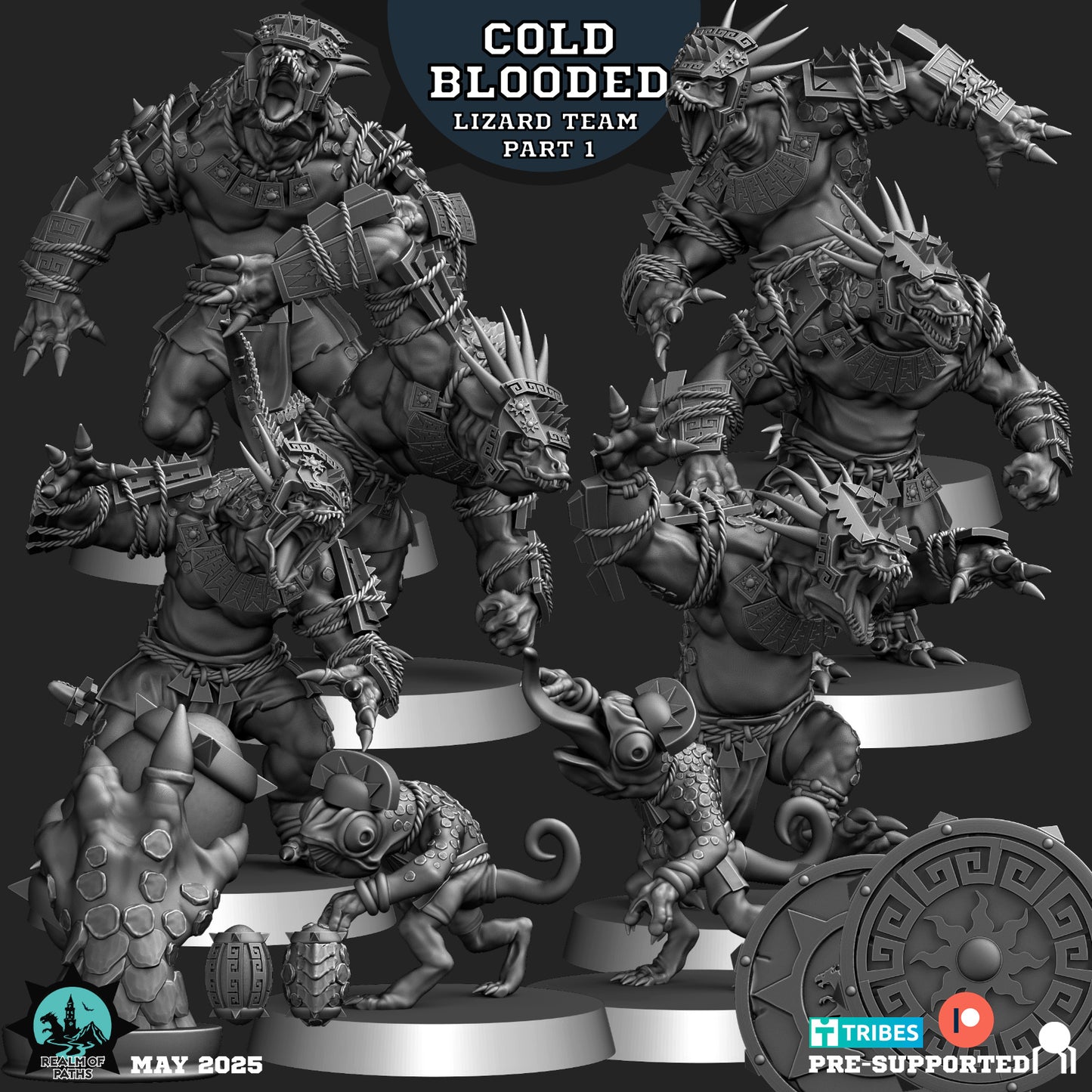 Cold Blooded – 16 High-Quality 3D Print Lizardmen Miniatures | Blood Fantasy Football Bowl | Realm of Paths