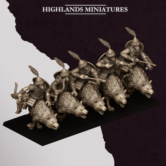 Hobgoblin Riders with bows - Chaos Dwarves - Cult of Marduk - Highlands Miniatures - TheMajorLab