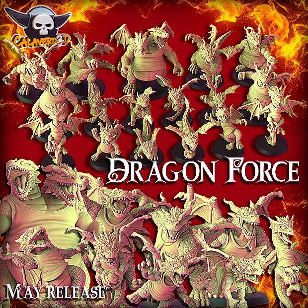 Dragon Force Lizardmen Team - 17 High-Quality 3D Print Miniatures | Blood Fantasy Football Bowl | Calaverd3D