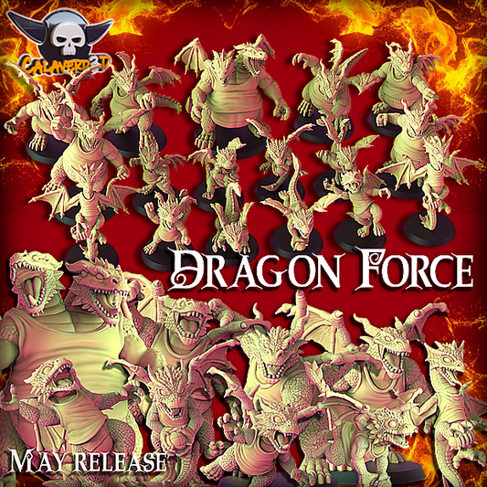 Dragon Force Lizardmen Team - 17 High-Quality 3D Print Miniatures | Blood Fantasy Football Bowl | Calaverd3D