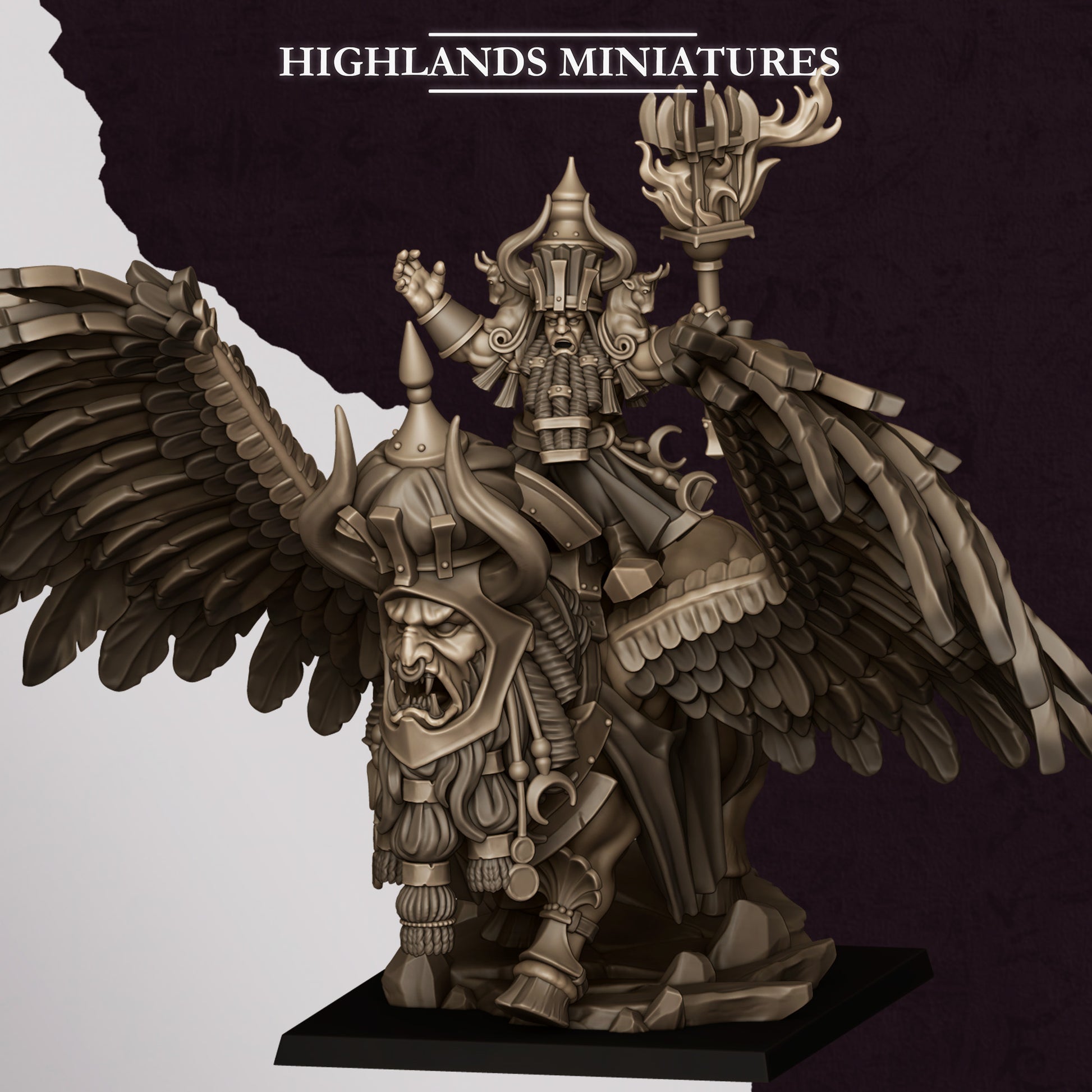 Great Sorcerer on Lamassu  - Chaos Dwarves - Cult of Marduk - Highlands Miniatures - TheMajorLab