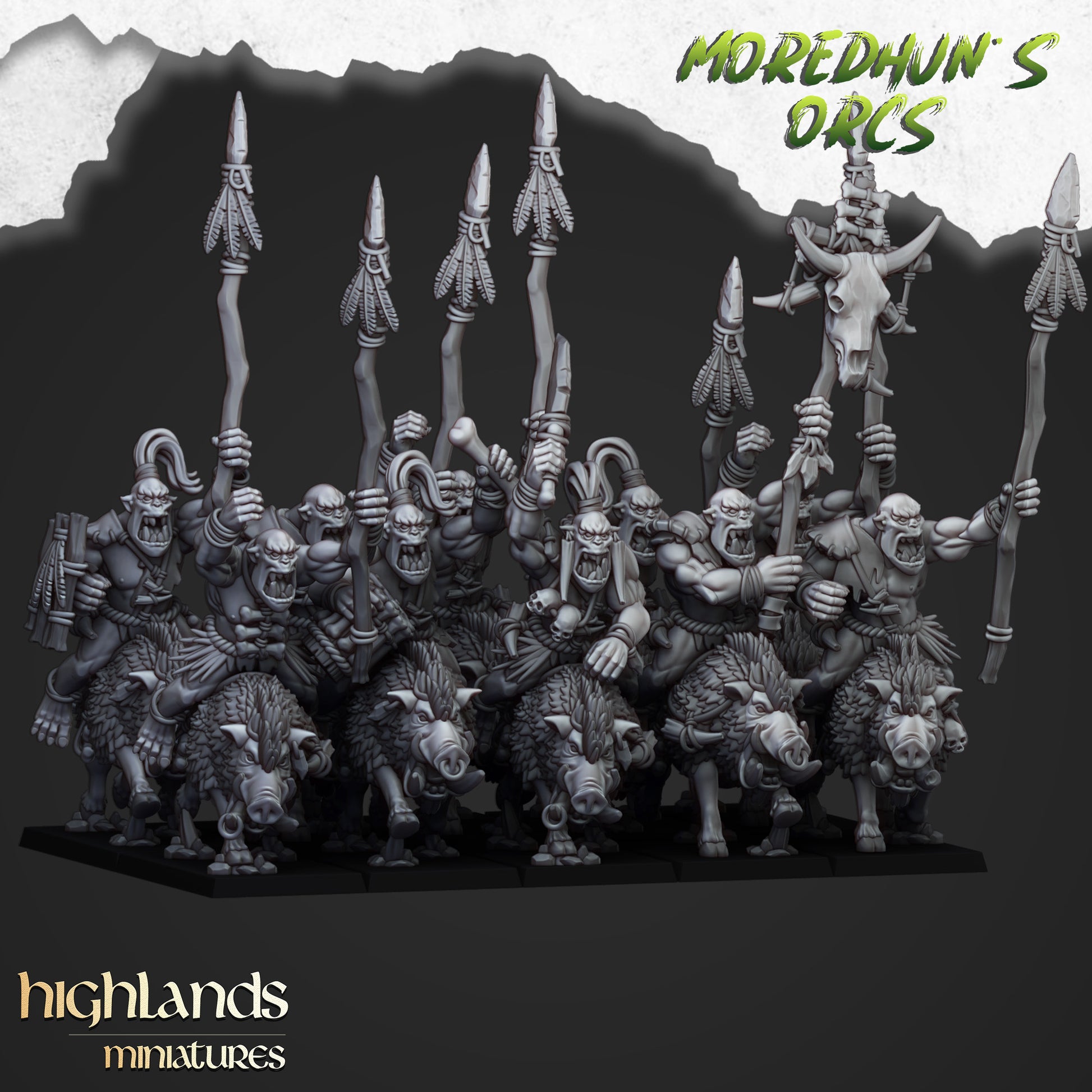 Moredhun's Orcs Mounted Cave Orcs with modular weapons - Orc Army - Highlands Miniatures - TheMajorLab