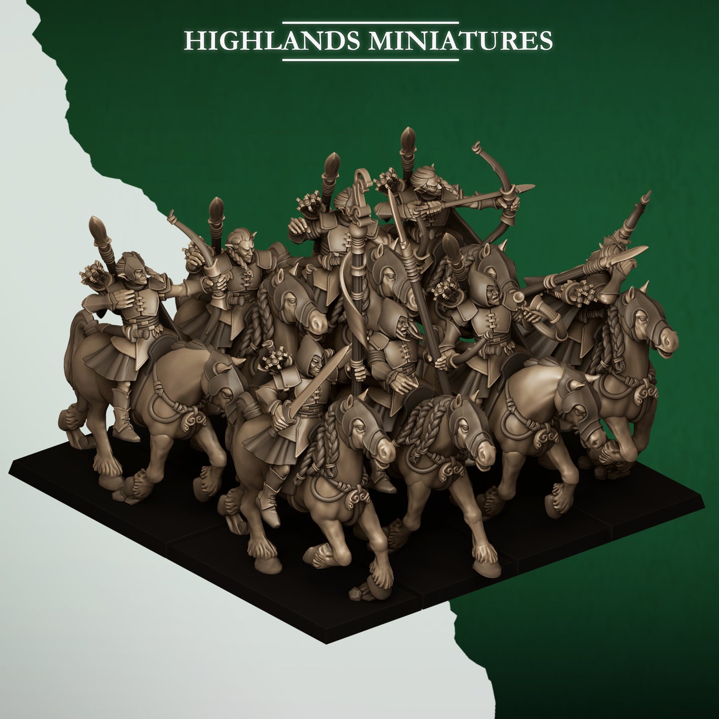 Mounted Feral Archers - Wood Elves - Feral Elves - Highlands Miniatures