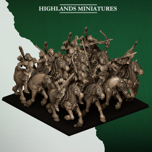 Mounted Feral Archers - Wood Elves - Feral Elves - Highlands Miniatures