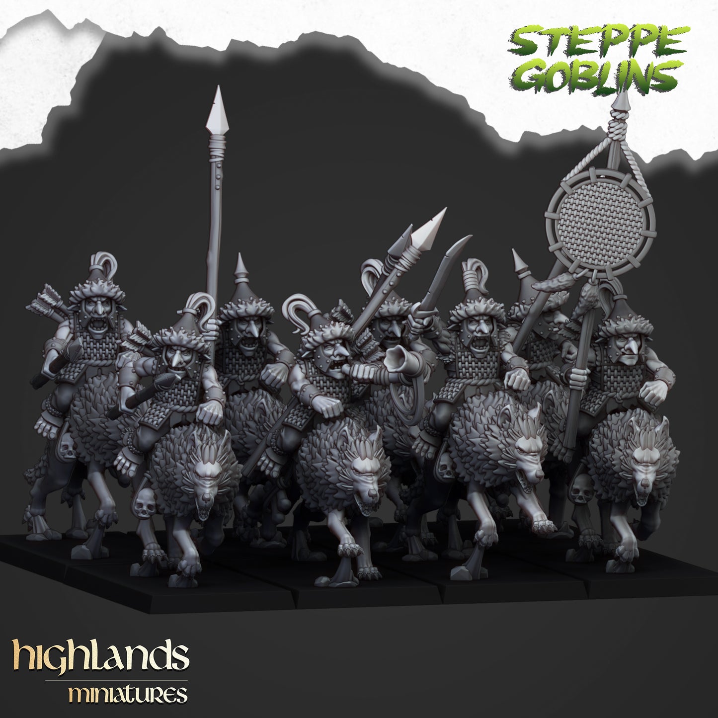 Steppe Mounted Goblin on Wolf - Goblin Army - Highlands Miniatures
