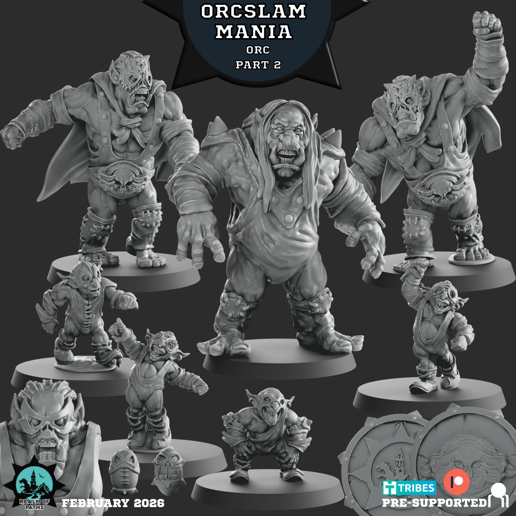 ORCSLAM MANIA - Orc Team for Fantasy Football Miniature Tabletop Game - Realm of paths - TheMajorLab