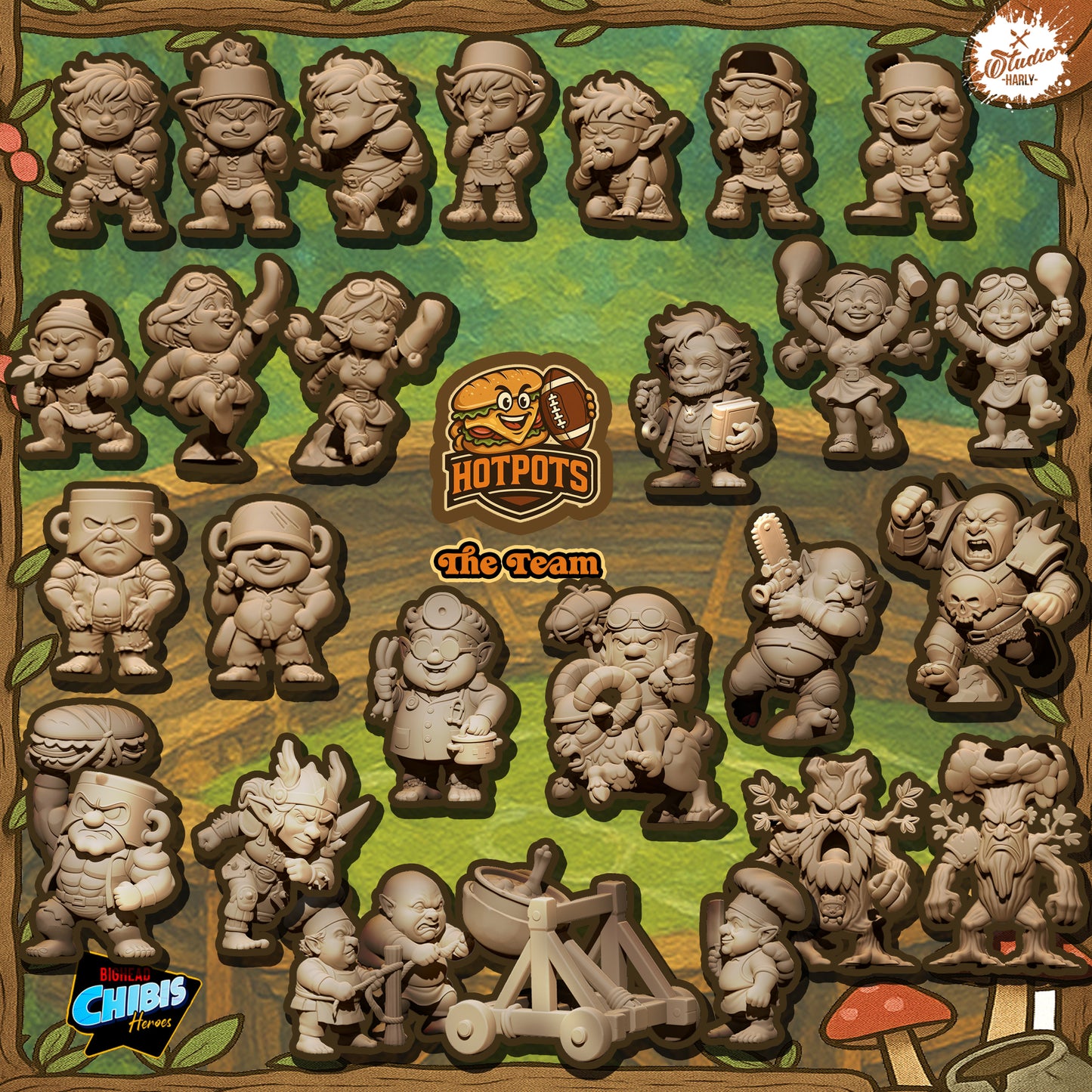 Halflings Chibis Team – Halfling High Quality Miniatures for Fantasy Football Game by Big Head Chibis