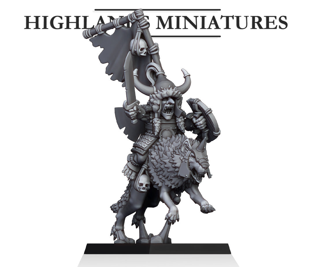 Mounted Steppe Goblin Khan on Wolf - Goblin Army - Highlands Miniatures