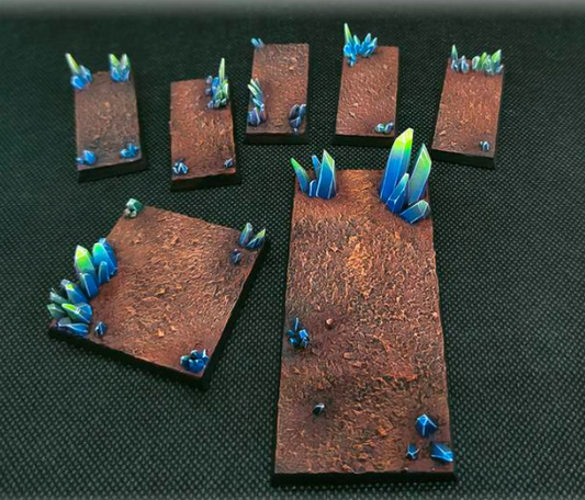 Crystal Textured Square Bases for Miniatures – Txarli Factory Thematic Designs – Multiple Sizes & Themes