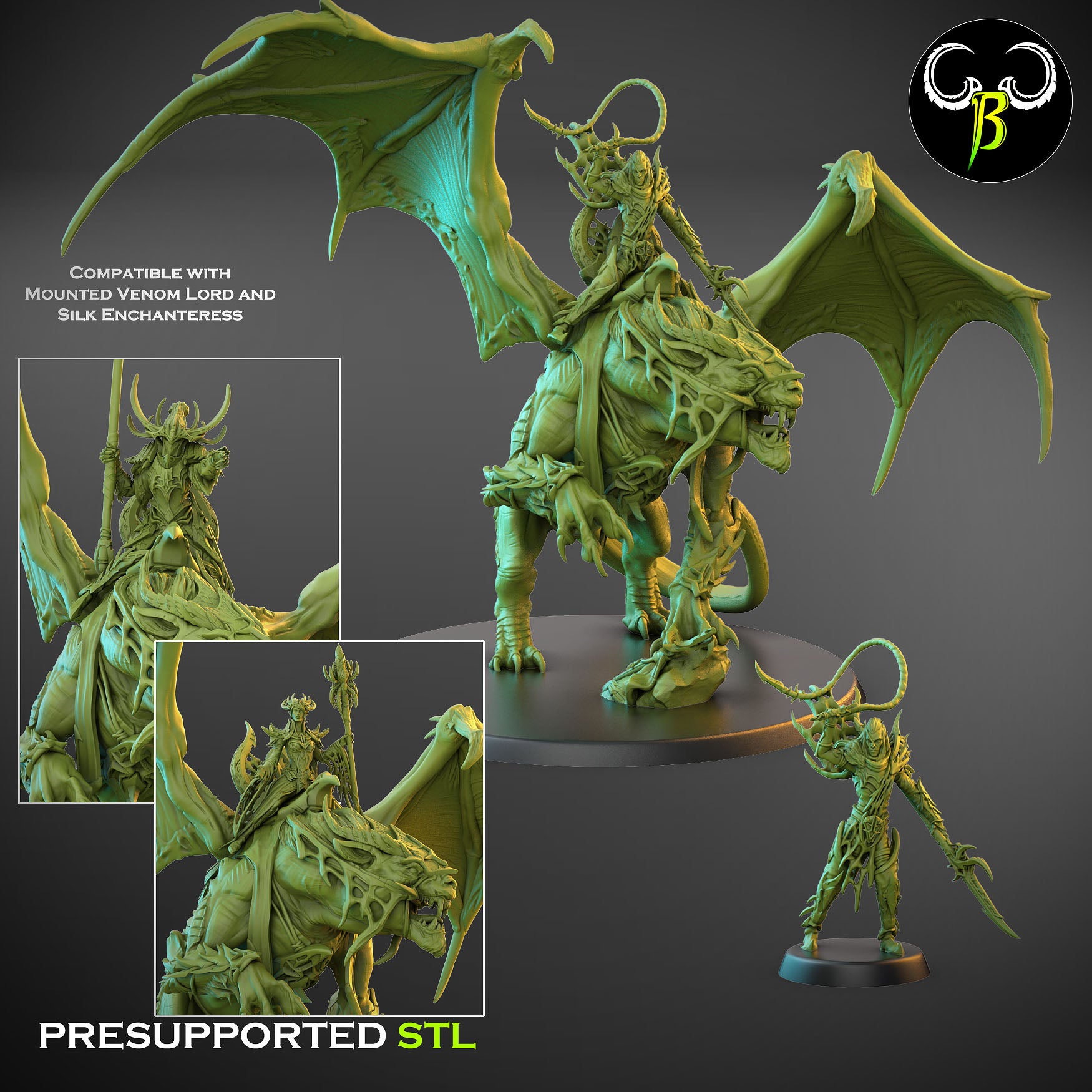 Slavemaster on Black Fury - Cult of the EIGHT - Dark Elves army - Clay Beast Creations - TheMajorLab