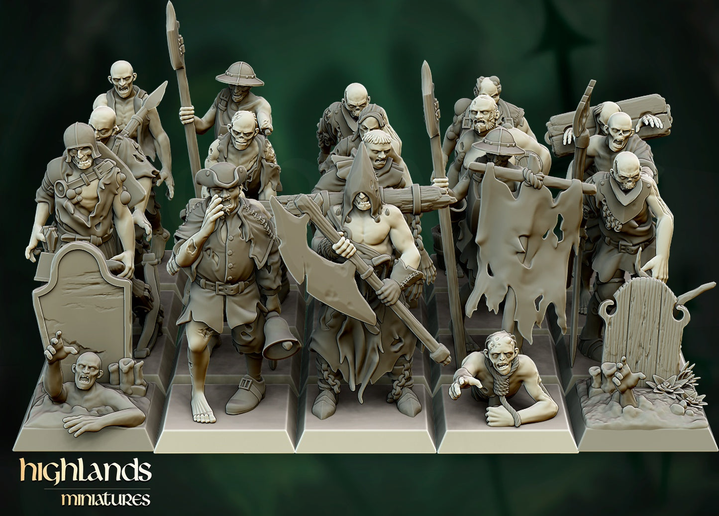 Zombie Warriors – Vampire Undead Army by Highlands Miniatures | Resin Undead Miniatures for Fantasy Wargames