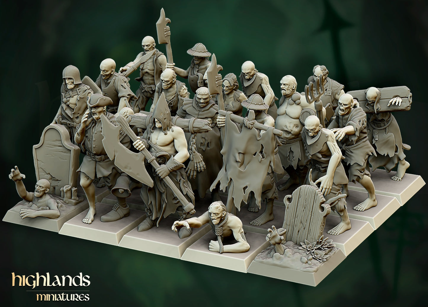 Zombie Warriors – Vampire Undead Army by Highlands Miniatures | Resin Undead Miniatures for Fantasy Wargames
