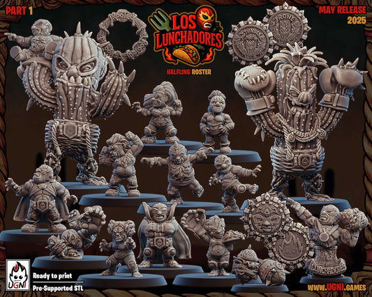 Los Lunchadores Halfling  Team - 14 High-Quality 3D Print Miniatures | Blood Fantasy Football Bowl | Ugni Miniatures