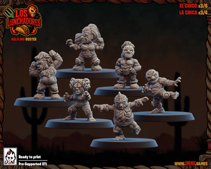 Los Lunchadores Halfling  Team - 14 High-Quality 3D Print Miniatures | Blood Fantasy Football Bowl | Ugni Miniatures