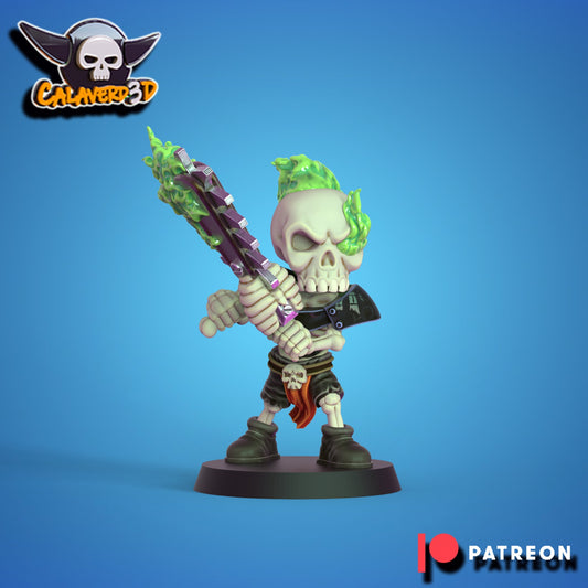 Skeleton Chainsaw Chibi - Undead high quality miniature for Fantasy Football Game - Calaverd3D