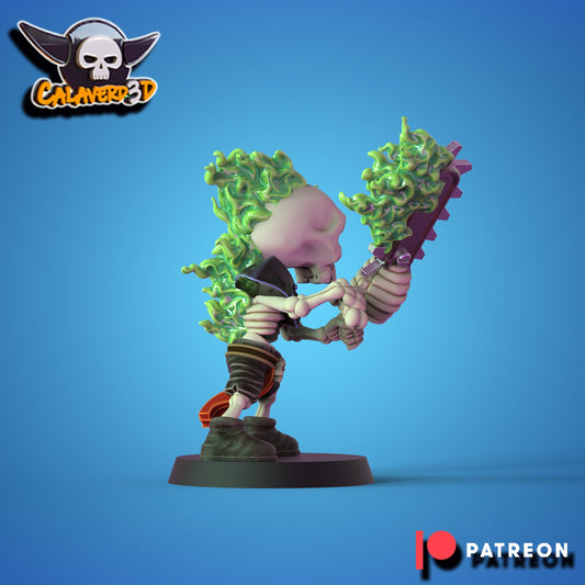 Skeleton Chainsaw Chibi - Undead high quality miniature for Fantasy Football Game - Calaverd3D