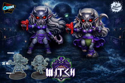 Sons of Kraken Chibi Dark Elves for fantasy football miniature tabletop game Big Head Chibis (Copy) - TheMajorLab